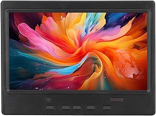 Portable Monitor, 7 Inch 1024x600 Supports HD Multimedia Interface VGA AV Monitor, Portable Display with Built in Speakers for PC 100‑240V (Moon Bracket US Plug)
