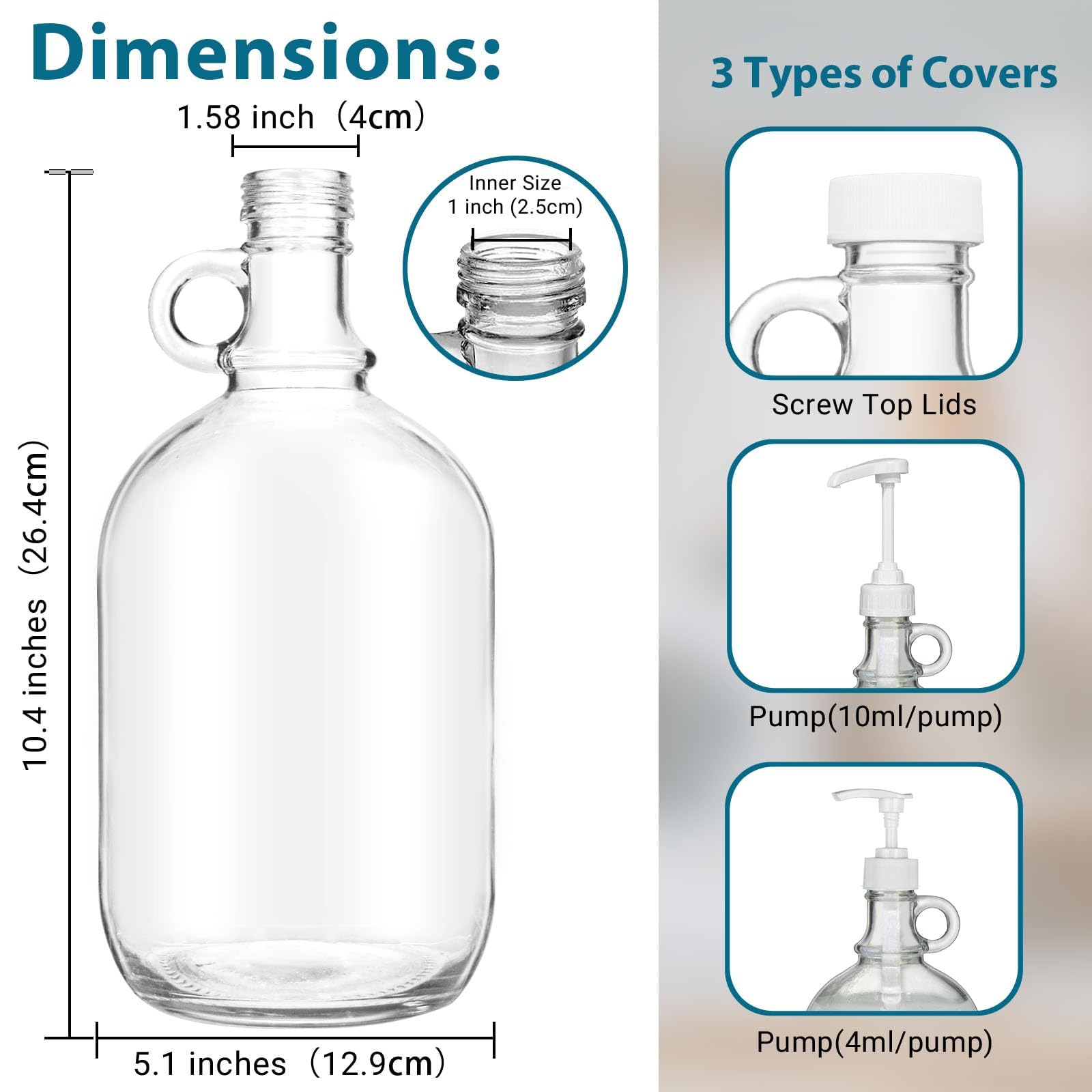 Paquete de 2 dispensadores de detergente para lavandería con bomba y tapa, botellas de vidrio de 64 onzas para organización y almacenamiento de lavandería, dispensador de suavizante de tela para