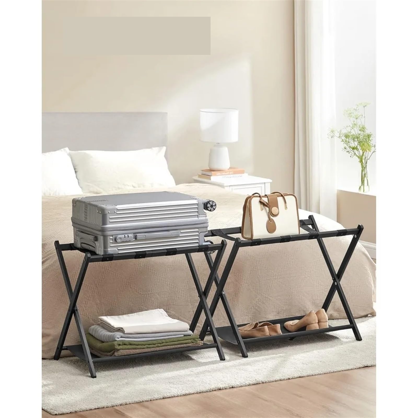 Zestaw 2 bagażników ze stalową ramą i półką do przechowywania