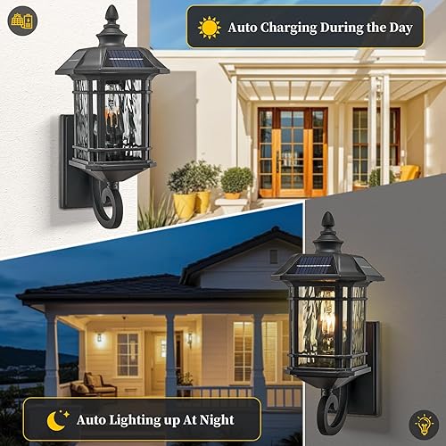 Miniatura 2 de Aplique solar para exteriores de 15.7 pulgadas de altura, accesorio de iluminación exterior del atardecer al amanecer, lámpara de pared solar para