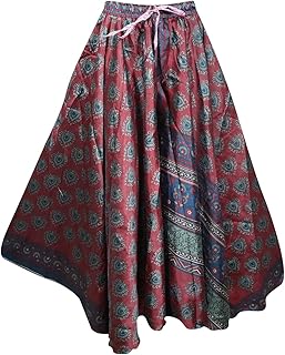 Women's Boho Skirt Divided Split Skirt Long Maxi Flared Recycled Sari Skirt S/M Maroon