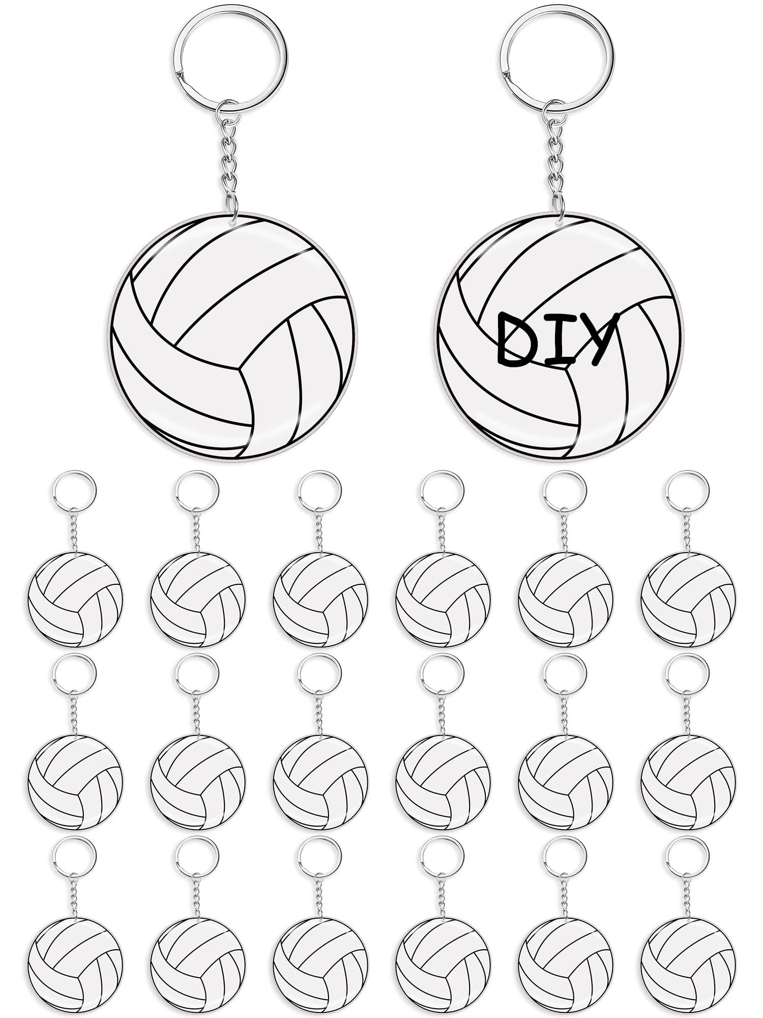 Taiyin 18 Pcs Large Size Volleyball Keychain Bulk DIY Sublimation Sports Charms Stuff Gifts Keychain for Team Party Favors(White)