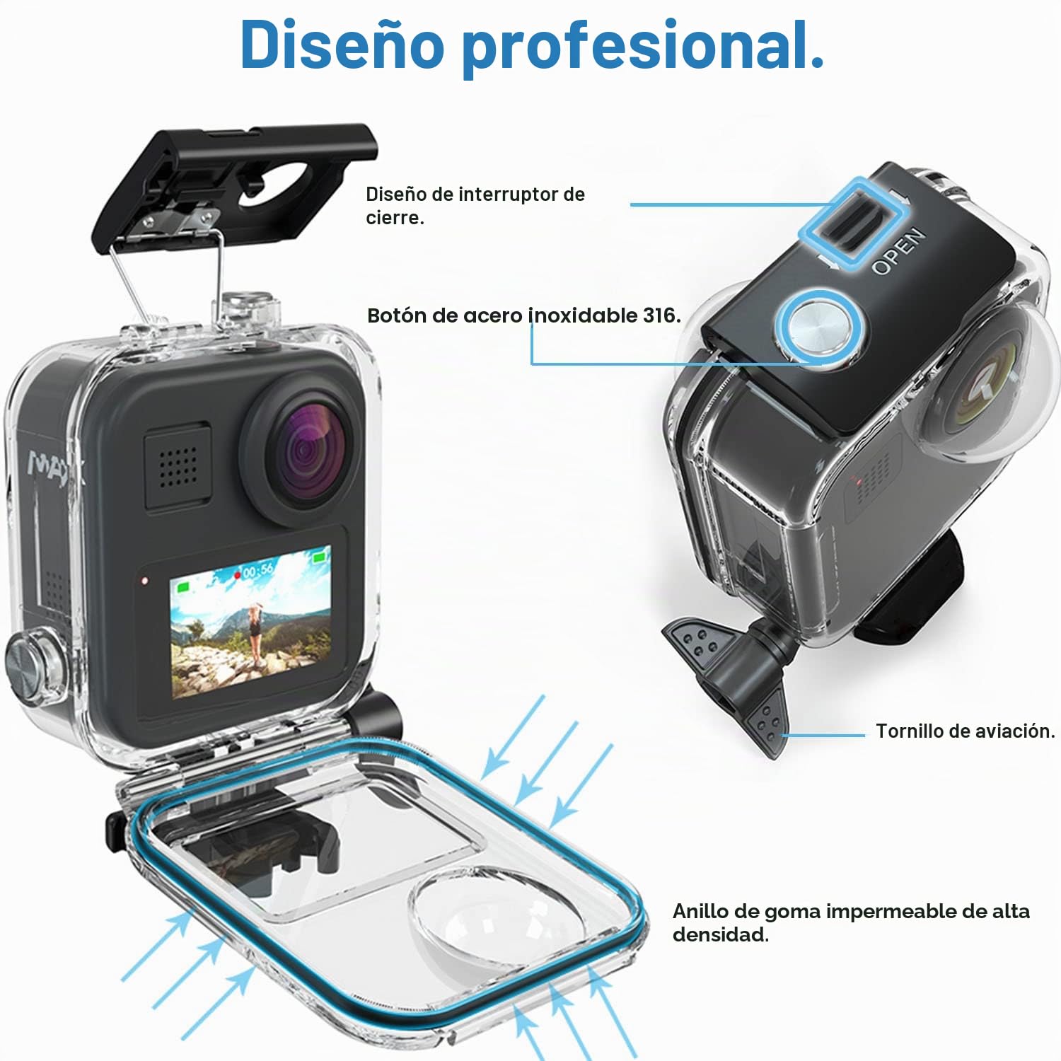 FitStill Funda Impermeable para cámara de acción Go Pro MAX, Sumergible, 45 m, con Soporte para Pantalla táctil, Accesorios