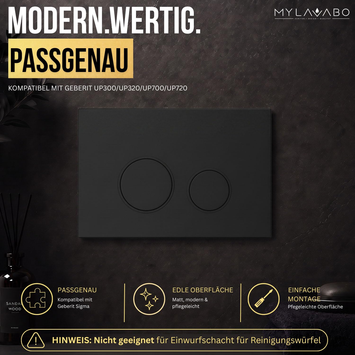 Drücker- & Betätigungsplatte passend für Geberit Sigma (Kunststoff, schwarz, schwarze Ringe) | sw-sw-sigma