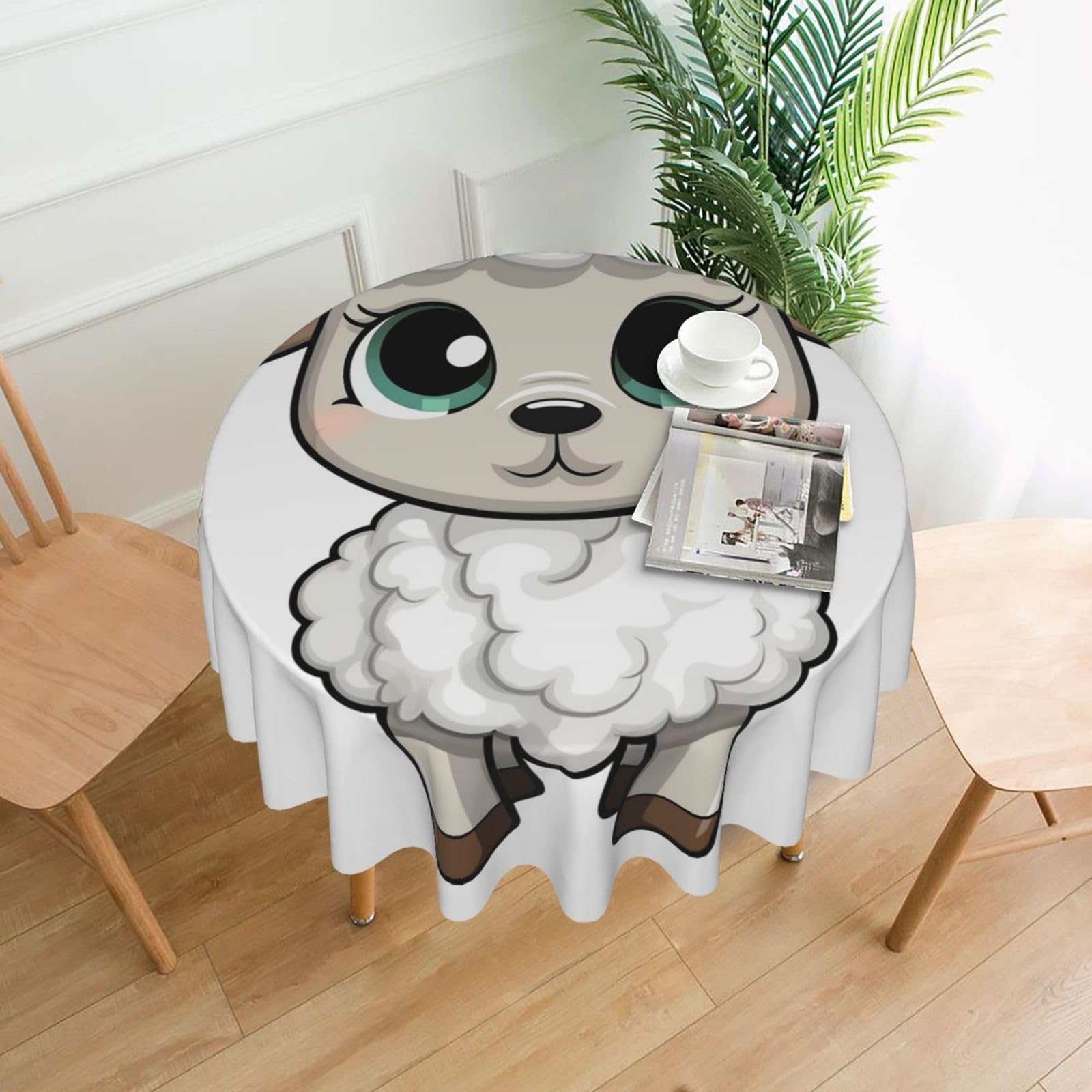 FodPand Lamb Tablecloths for Round Tables 60 Inch - Reusable Washable Dining Table Clothes - Stain and Wrinkle Resistant Decorative Fabric Table Cover for Wedding Party