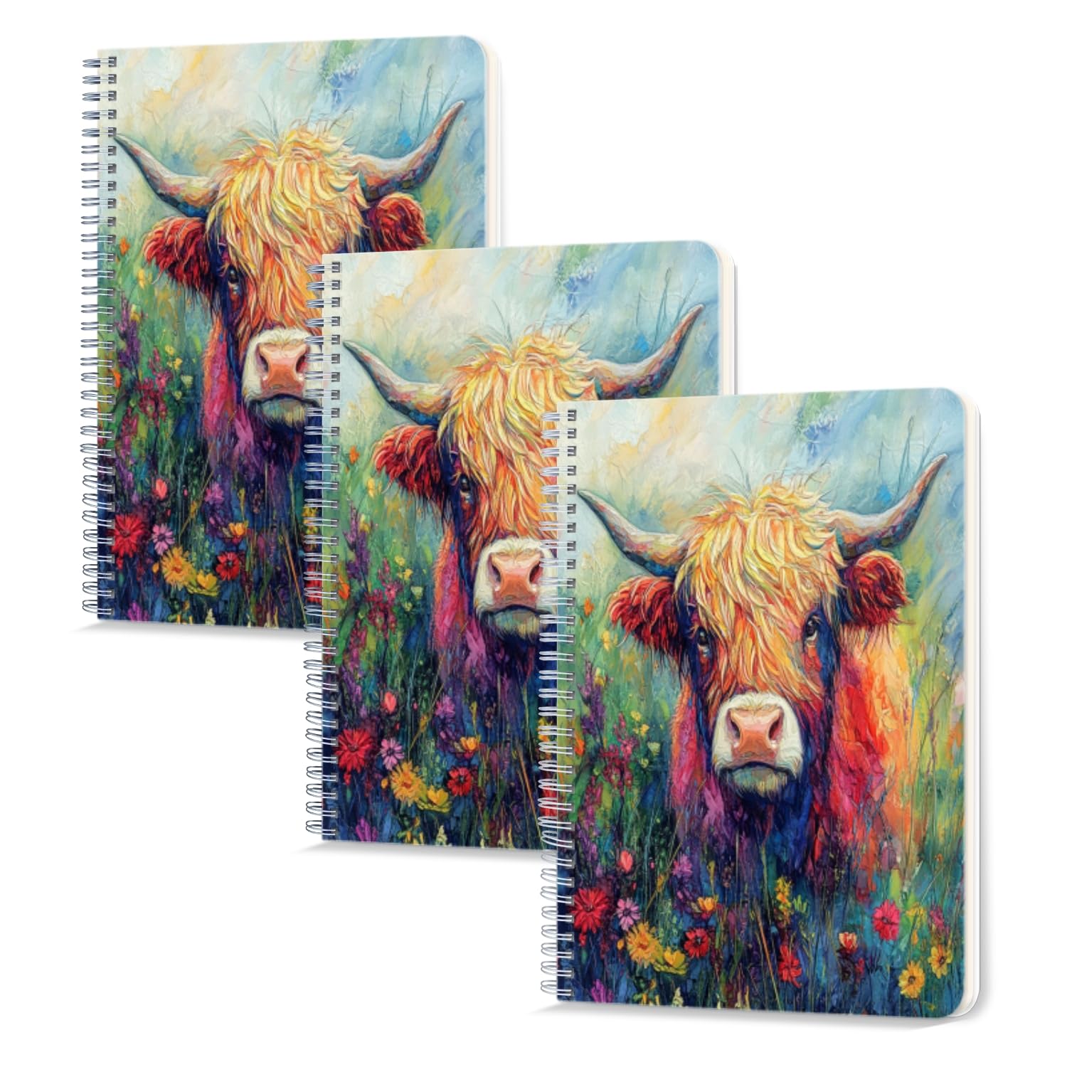 Lined Spiral Notebook,100 Pages,5.71x 8.26 inches Double-Wire Spiral Journal Notebook for Study and Notes Exuberant Floral - Bovine Art
