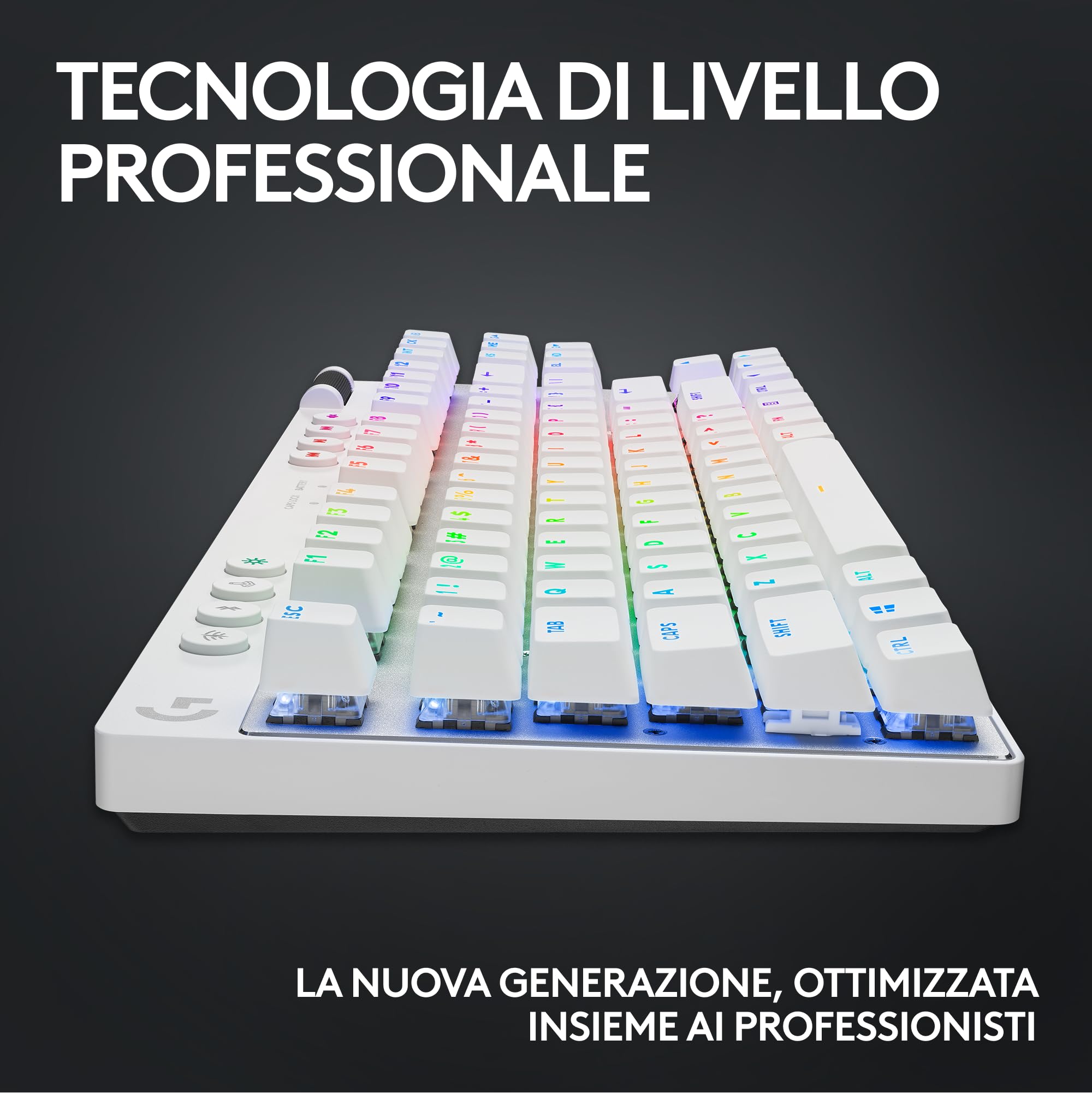 Logitech G PRO X TKL LIGHTSPEED tastiera gaming wireless, design ultraportatile senza tastierino numerico, LIGHTSYNC RGB, tasti PBT, switch tattili (GX Brown), US International QWERTY, PC - Bianco