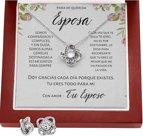 Regalo para Mi Esposa Conjunto de joyas para mujer Aros y Collar Alma Gemela El Amor de Mi Vida Regalo Para Novia Caja De Regalo Collar Y Aros