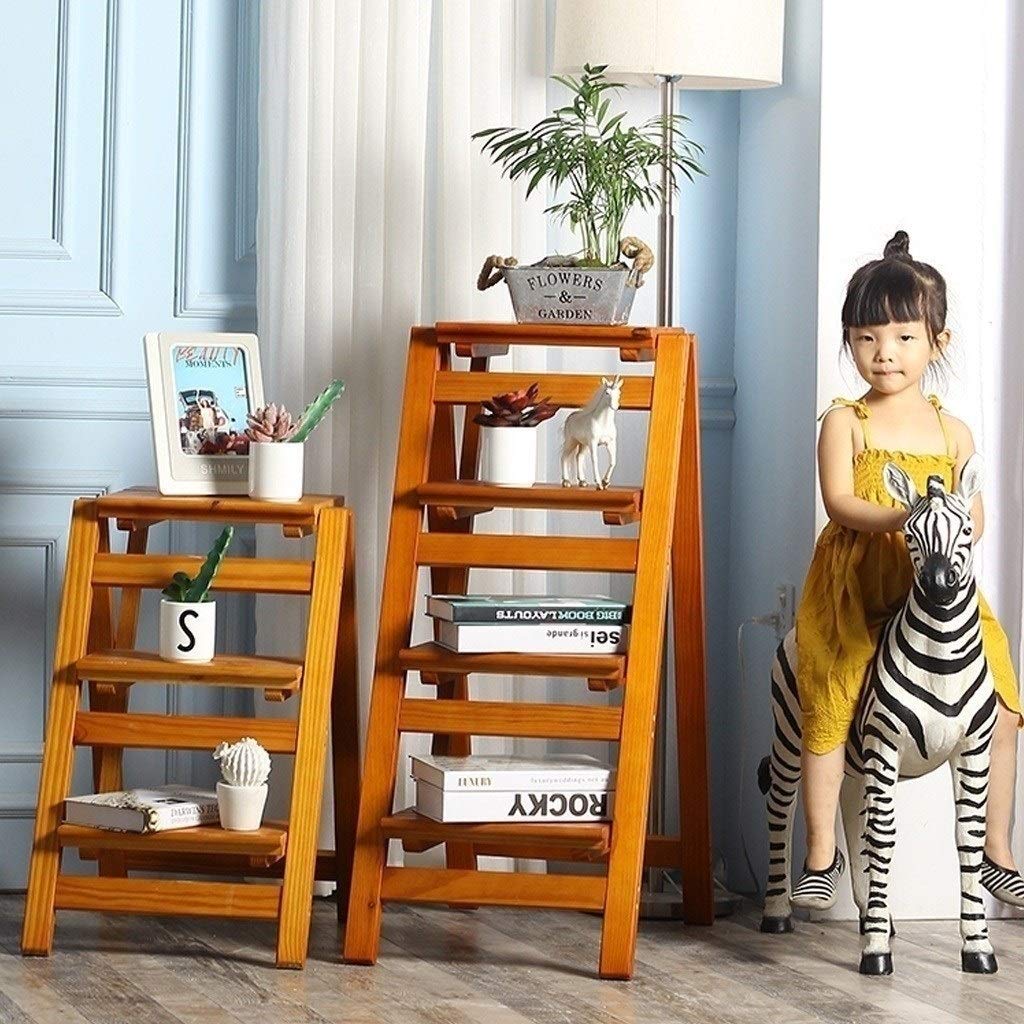 Escabeau 3 Marches Bois Pliable – Tabouret Échelle Antidérapant 150 Kg, Pour Cuisine, Bibliothèque, Camping Intérieur Extérieur
