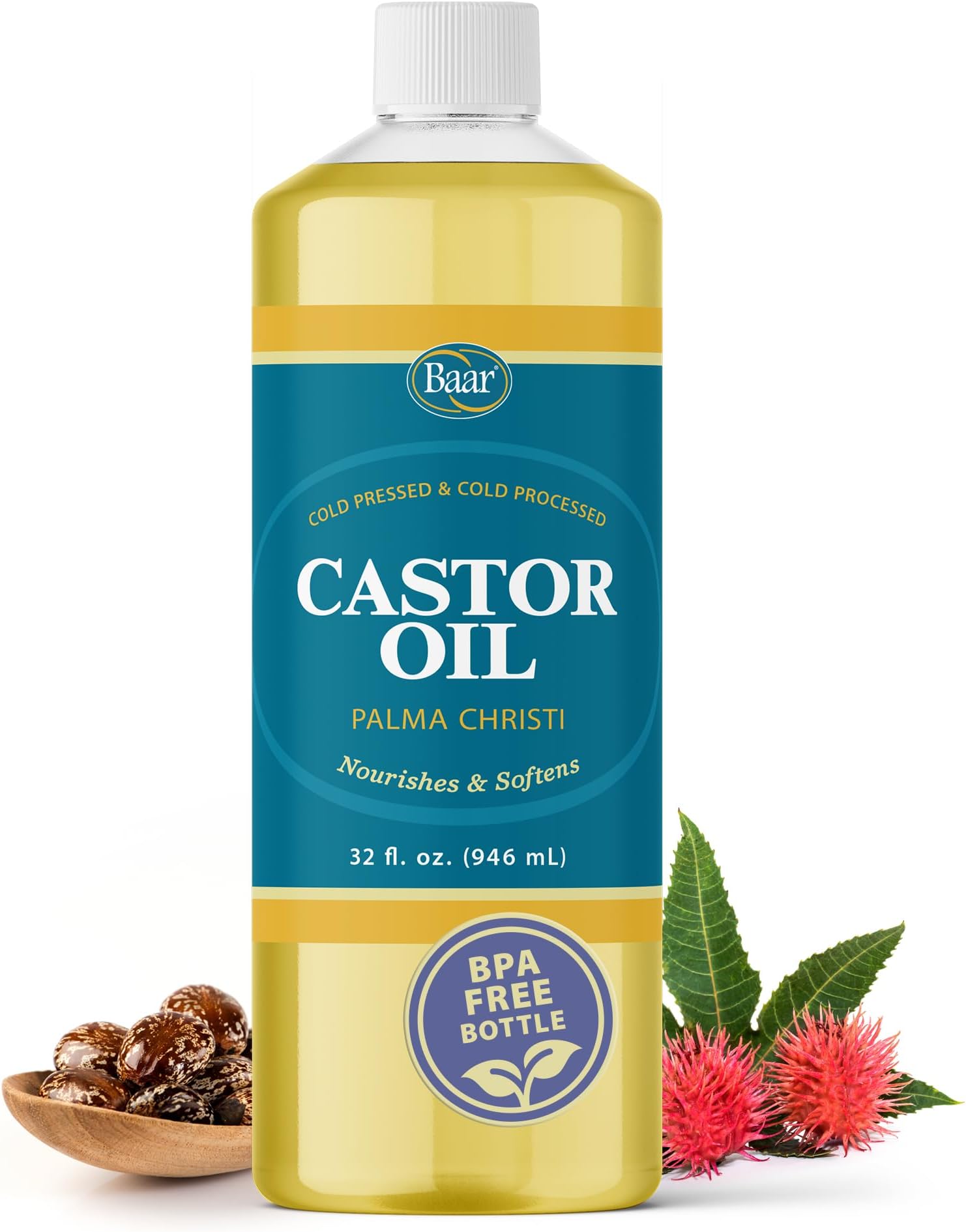 Baar Cold-Pressed, Cold-Processed, Hexane Free Castor Oil, 950mls