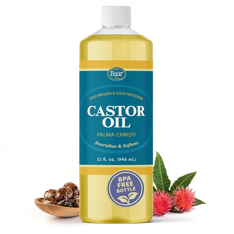 Baar Óleo de Rícino Prensado a Frio, Não Refinado e Sem Hexano, Garrafa sem BPA, 946 mL