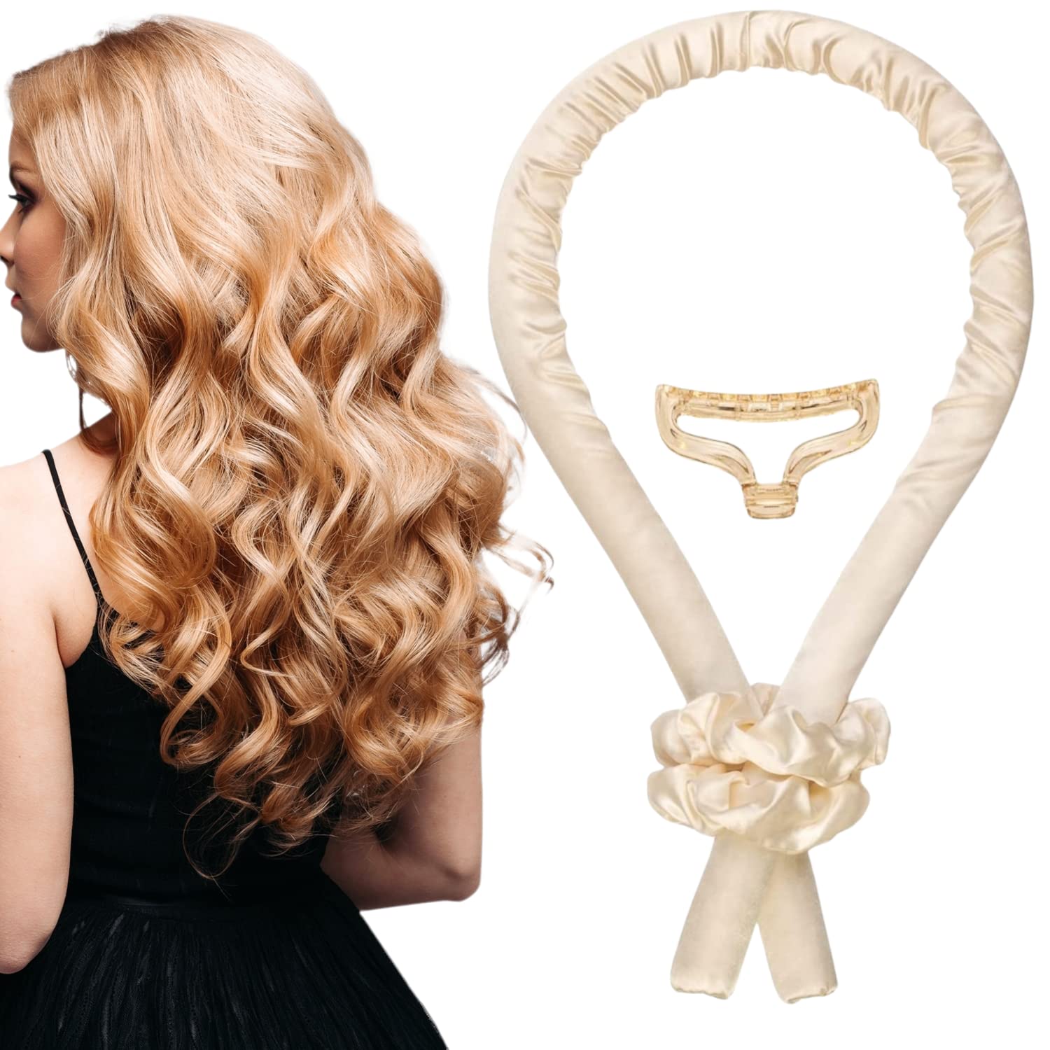 Diadema Rizadora Sin Calor, Sin Rizadores De Calor Para Cabello Largo, Diadema De Barra Rizadora Para Dormir Con 2 Lazos Para El Cabello Y 1 Pinza Para El Cabello, Kit De