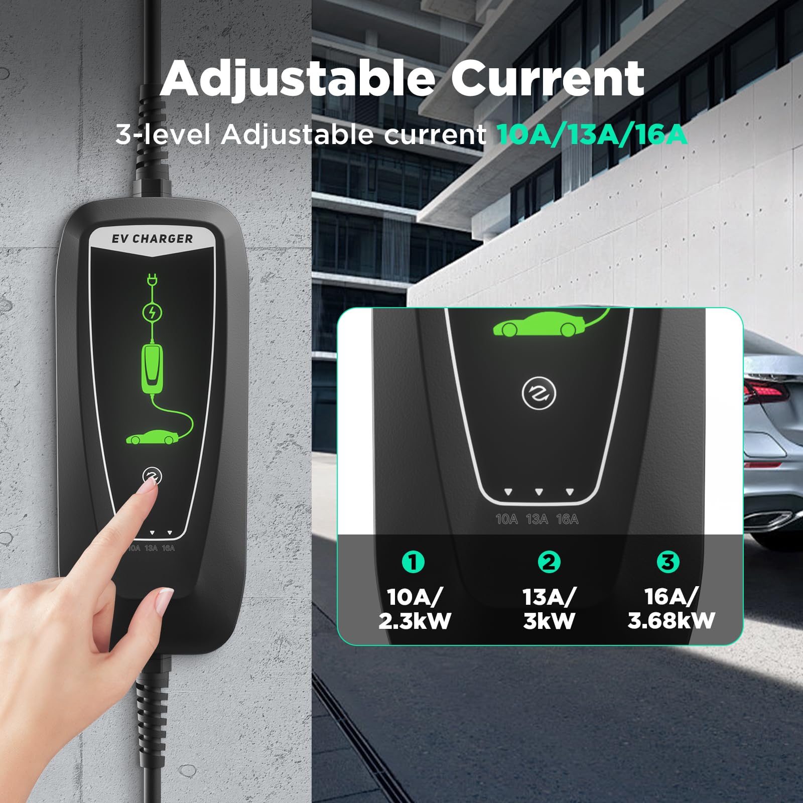 Cavo di Ricarica Portatile Tipo 2 con Spina Schuko, [ 3,68kW | 10A | 13A | 16A | 6M ] Caricatore Auto Elettrica, Wallbox Mobile Impermeabile IP66 con Model Y/3, 500e, e-208 e Altri EV/PHEV
