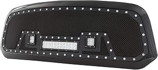 Galaxy Auto Front Grille for 2013-18 Dodge Ram 1500 - Black Stainless Steel Wire Mesh Packaged Grill with Rivets and LED Lights