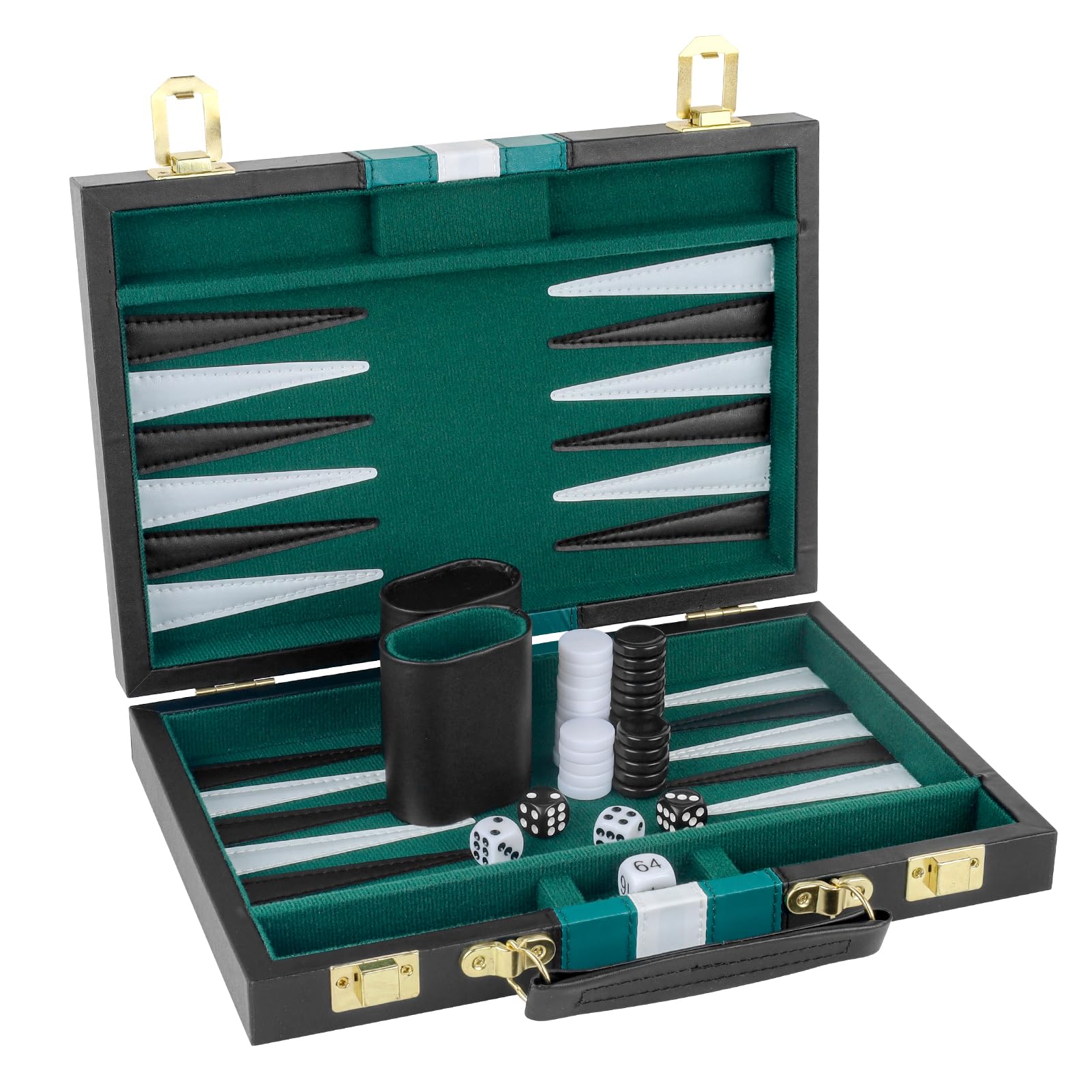 Backgammon - Juego de 2 jugadores de backgammon clásico para adultos, juego de mesa con funda de piel sintética negra, portátil y juego de backgammon de viaje (verde, 11 pulgadas)