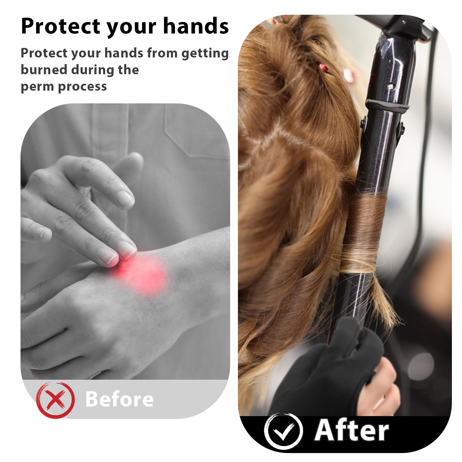 Ptwola Lot de 2 gants résistants à la chaleur pour coiffer les cheveux - Blocage de la chaleur à trois doigts - Accessoires de fer à friser et fer à lisser - Protège contre les brûlures