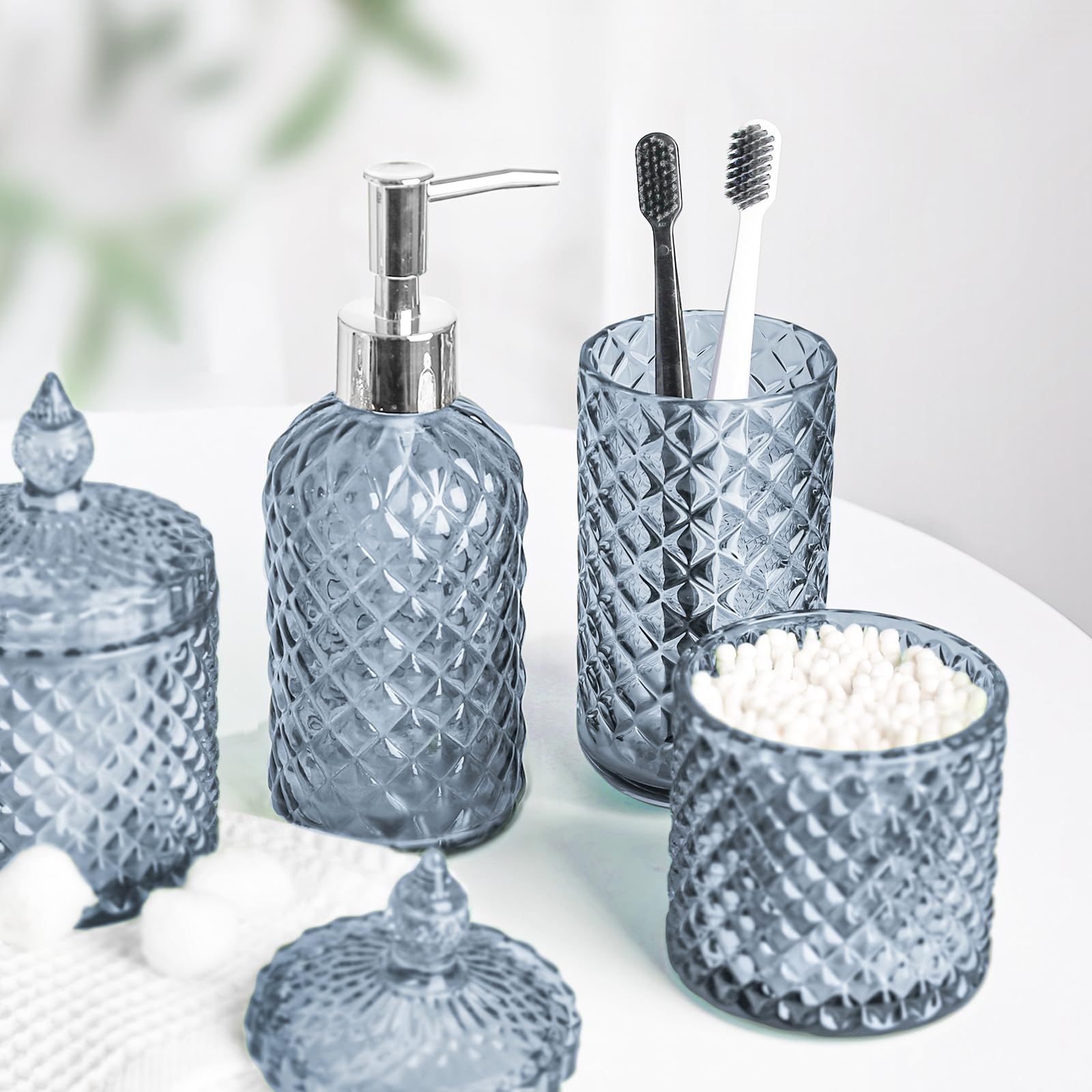 RYTOXILO Lot de 4 accessoires de salle de bain en cristal bleu