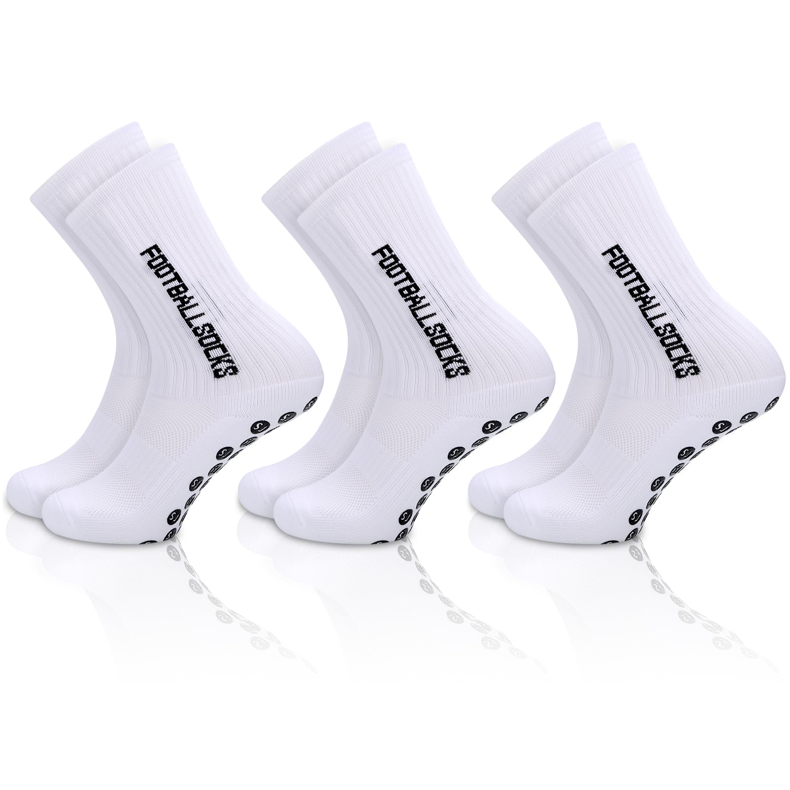 Fentar 3Pezzi Calzini Grip Calcio, Calze Antiscivolo Calcio con Puntini in Silicone, Calze Calcio Comode, Calzettoni Calcio Traspiranti, EU39-46 Calzini Antiscivolo Uomo per Calcio Trekking