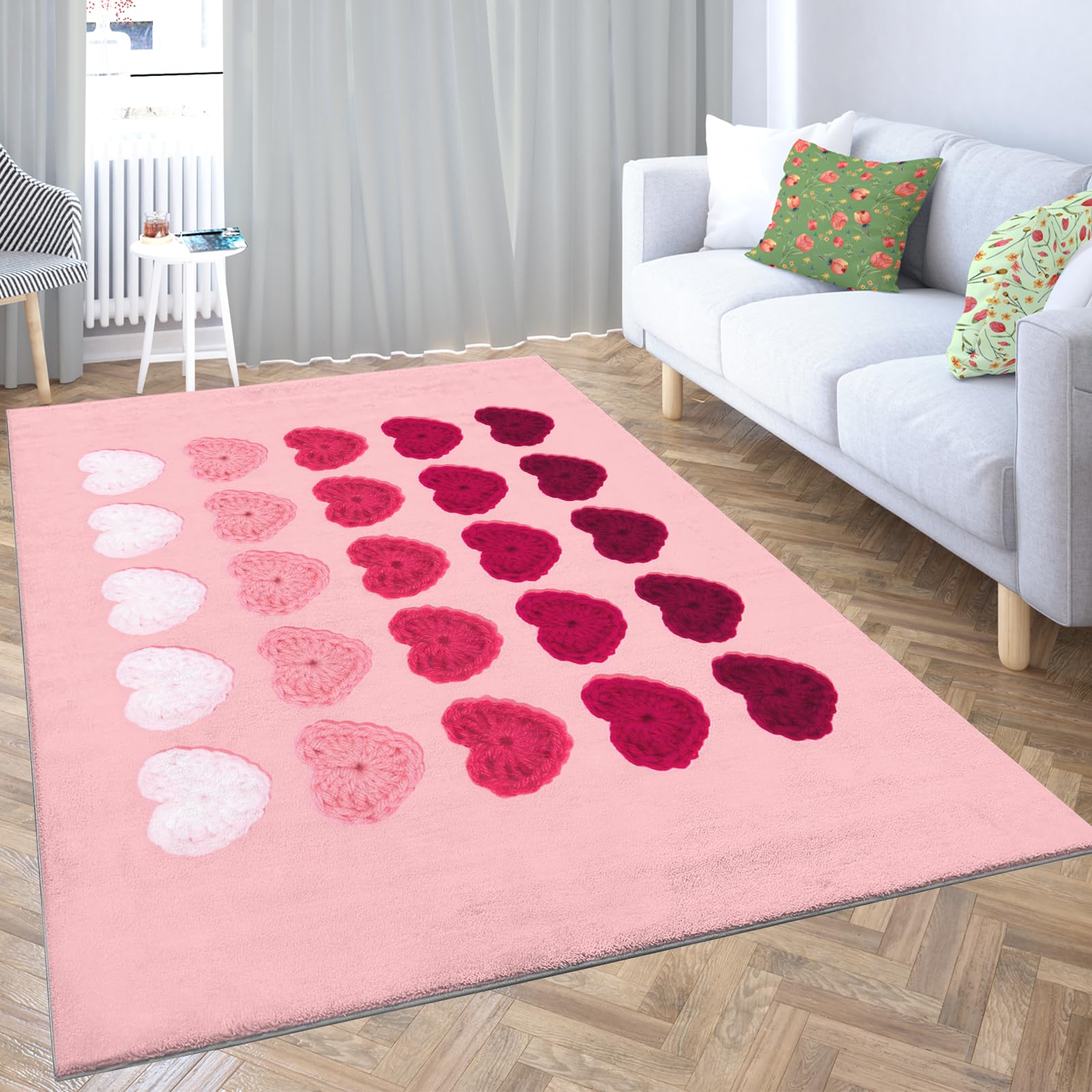 PICUAL Large Area Rugs For Living Room 63x90.6inch Heart Pattern, Pink Homeware Rugs Living Room Area Rugs for Bedroom Anti Slip Modern Super Flannel Soft Fluffy Runner Rug