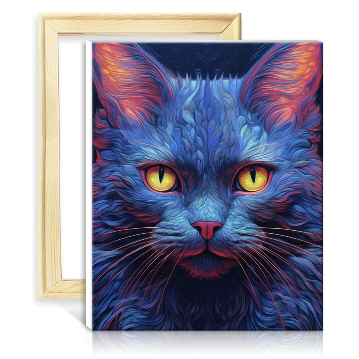 TANGFEIY Paint Kits Canvas Blue Neon Cat Closeup Paint by Number Adults with Brushes and Acrylic Pigment on Canvas Art Picture for Home Decor No Frame(30x40cm)