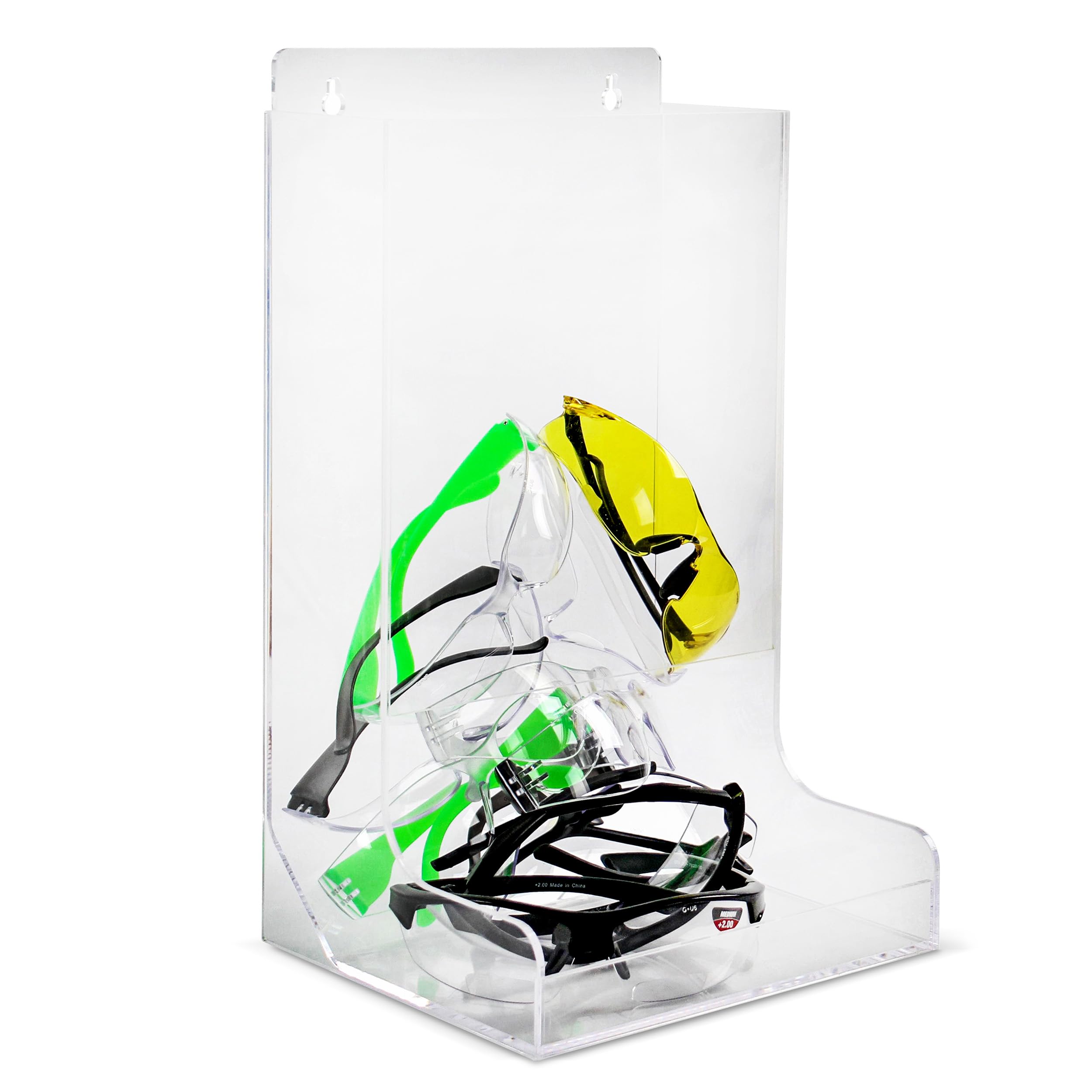 BISupply Clear Safety Glasses Organizer Storage Dispenser Case - 14.8in Acrylic Wall Dispenser for Ear Plug Toy Mask
