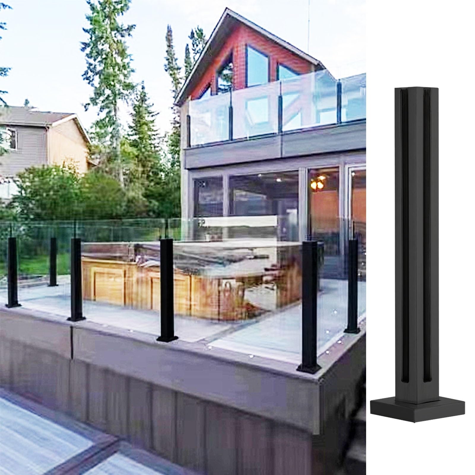 Czarny szklany słupek balustradowy na taras / balkon trwały szklany system poręczy ogrodzeniowej panele ogrodzeniowe do basenu patio willi na zewnątrz schody bezpieczeństwo i elegancja