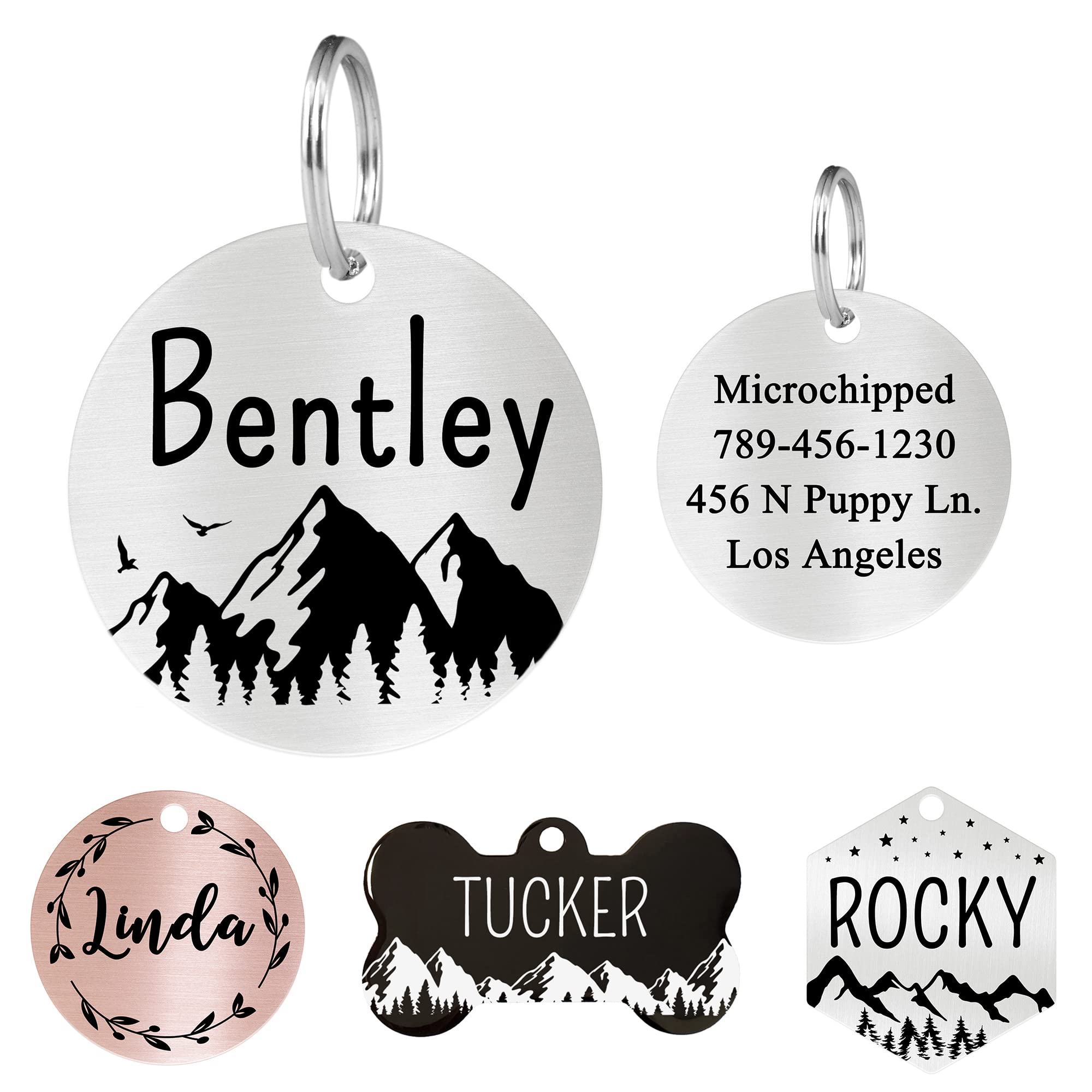 Ultra Joys Stainless Steel Pet ID Tags - Personalized Front and Back Engraving, Customized Dog and Cat Tags, Optional Engraved on Both Sides, Round