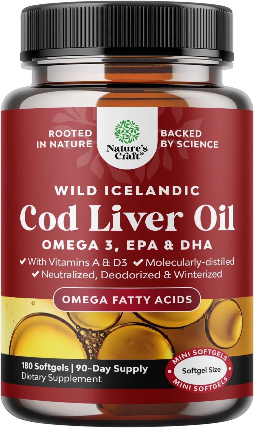 Icelandic Cod Liver Oil Softgels – Wild Caught EPA DHA Omega 3 Fish Oil 1000mg per serving – Sustainably Sourced Burpless Fish Oil Supplement with Vitamin D3 & A for Heart Joint Brain & Immune Support Icelandic Cod Liver Oil Softgels – Wild Caught EPA DHA Omega 3 Fish Oil 1000mg per serving – Sustainably Sourced Burpless Fish Oil Supplement with Vitamin D3 & A for Heart Joint Brain & Immune Support