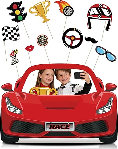 Juego de accesorios para cabina de fotos de autos de carreras, soporte de cartulina roja para fiesta de cumpleaños, baby shower, suministros de