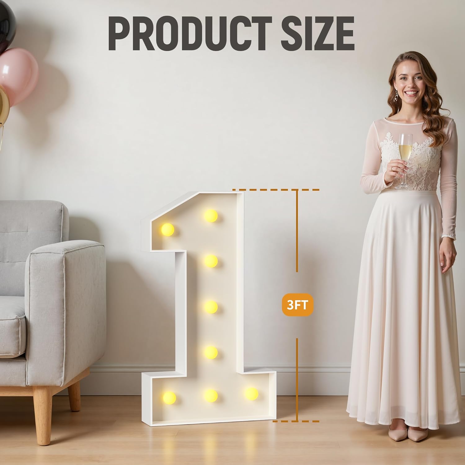 3FT Marquee Numbers, Light Up Numbers 1 for 1st 16th 21st Birthday Decorations, Big Numbers for Party Decorations, Large Light Up Numbers for Party Decor DIY Pre-Cut Foamboad Mosaic Numbers