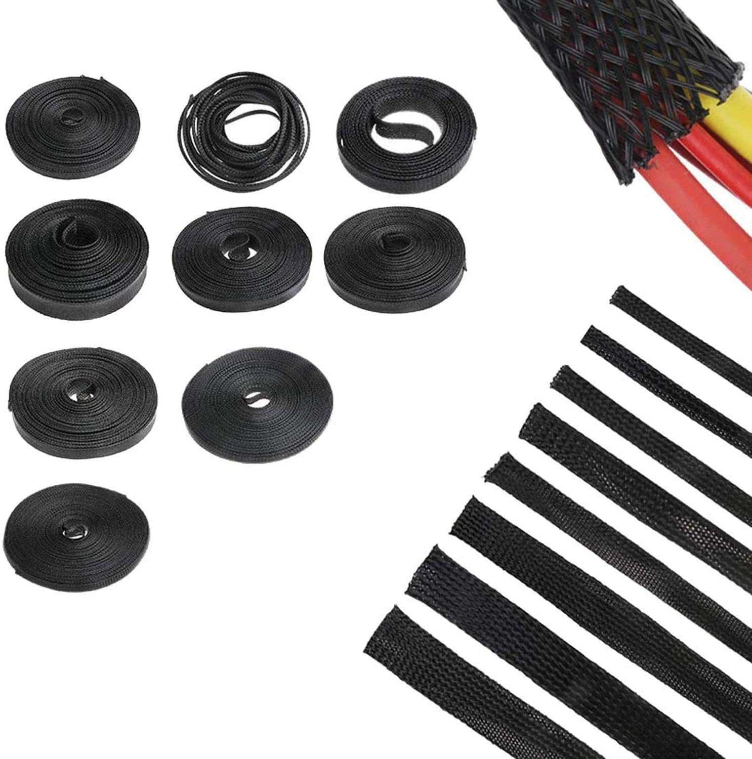 DIY Crafts Electric 5/10M Grey Black Insulated Braid Sleeving 2/4/6/8/10/12/15/20/25mm Tight PET Expandable Wire Cable Protection Cord Wire Gland Cable Sleeves (Pack of 1 Meter, 15mm)