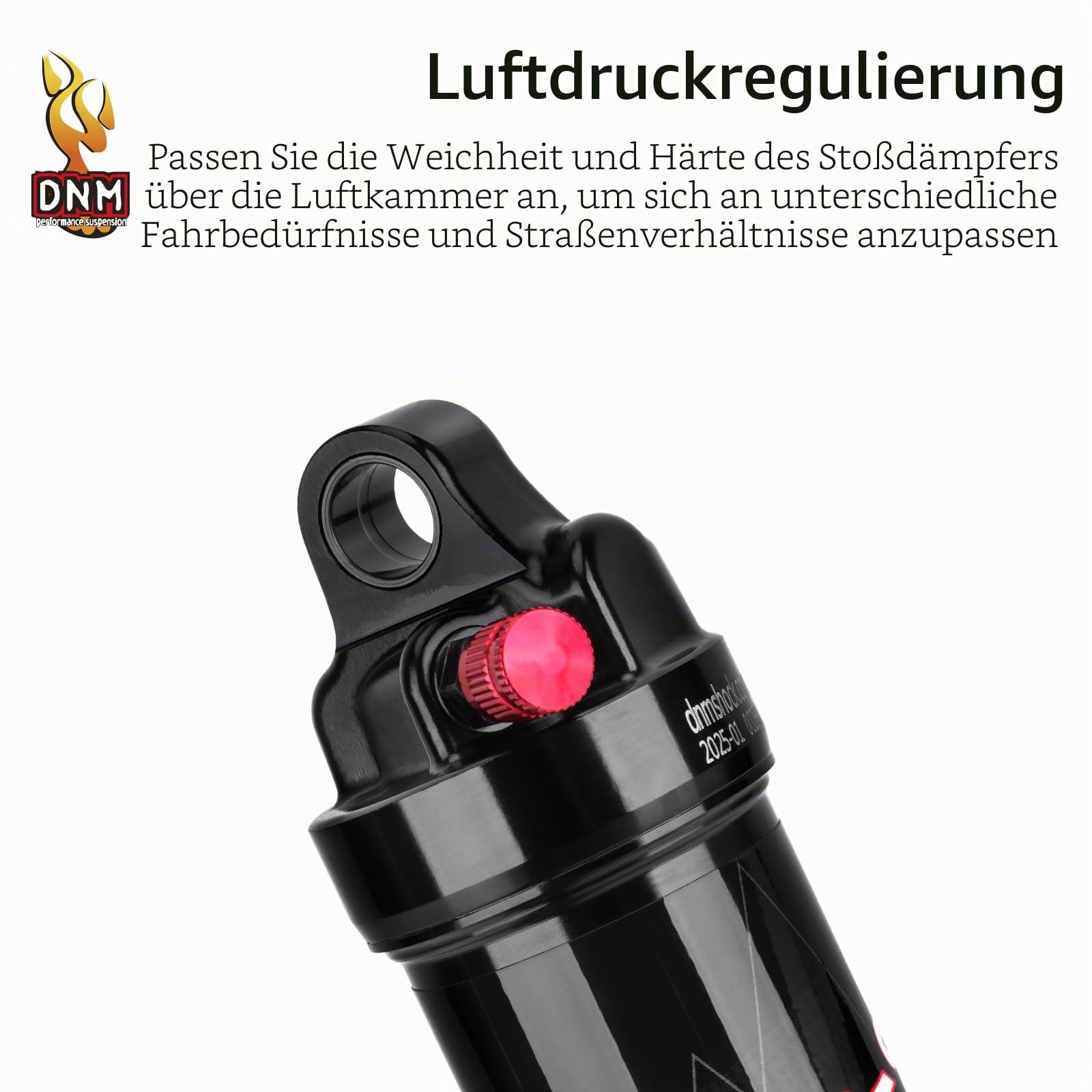 DNM AO-9 Luftfederungs-Stoßdämpfer, 65/56/41 mm Reise, 150–275 PSI verstellbar, leichte Aluminiumlegierung, MTB-Federung für 210/190/165 mm, wasserdicht und staubdicht (AO9-190 x 56 mm)
