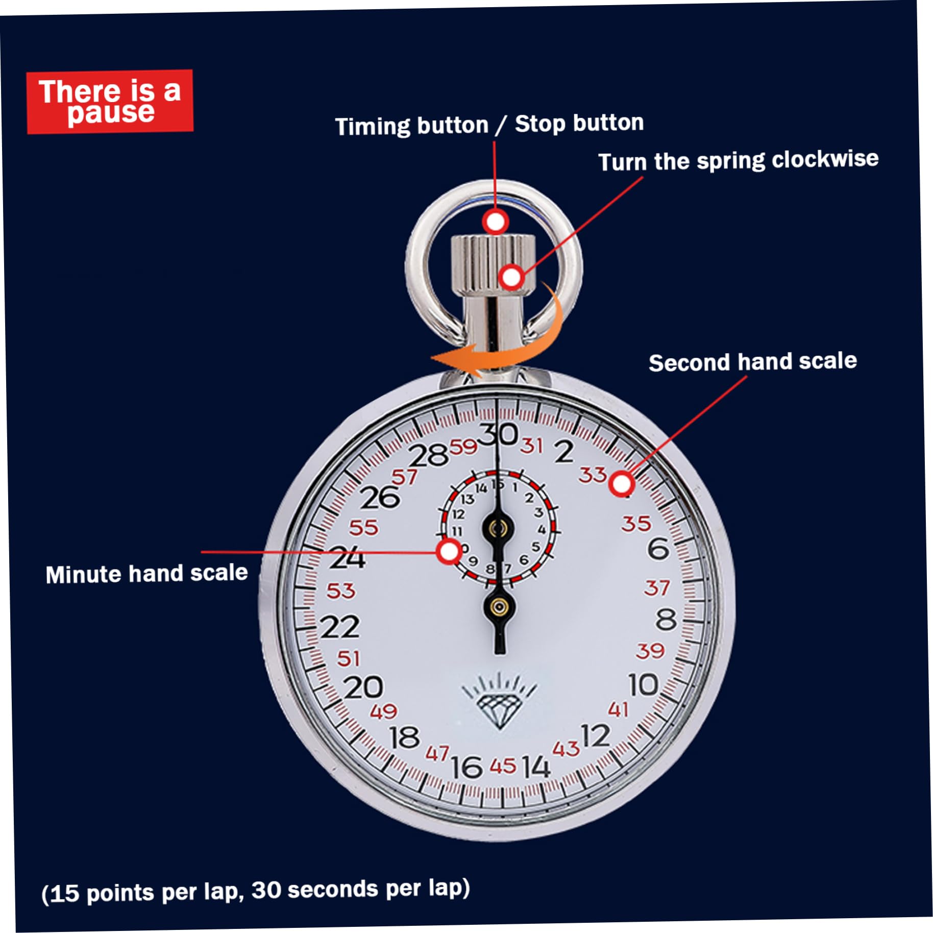 Chronomètre analogique mécanique à 13 Rubis précision optimale pour Le Sport et Le Laboratoire Cadran Blanc avec Cordon 60 s / 30 m