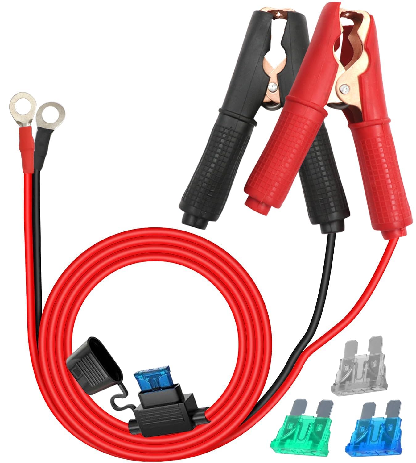 Pince Crocodile Batterie 12V 24V avec Fusible Pinces Crocodiles Voiture Pince pour Cable Batterie 30A 14AWG, for Automotive Battery Other Equipment (3 m)