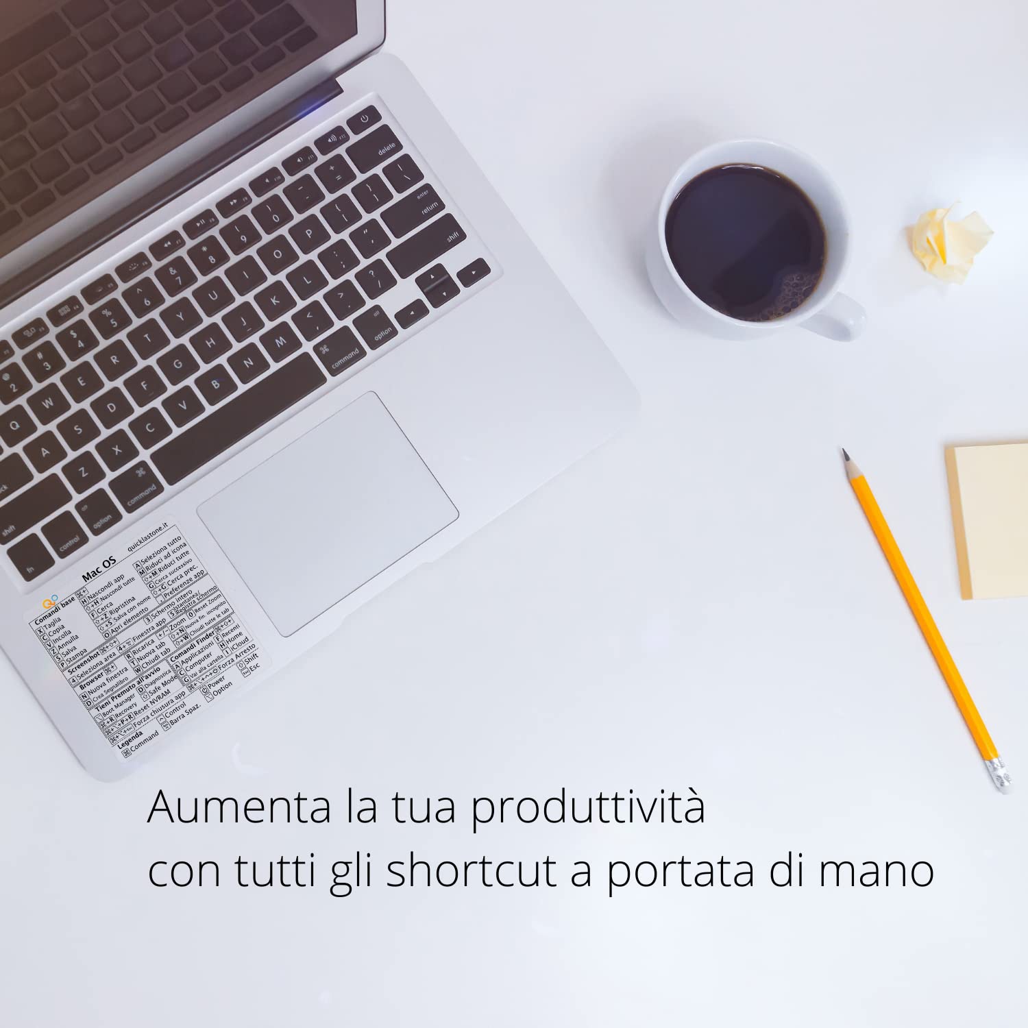 Adesivo per Scorciatoie da Tastiera per Mac - Shortcut Sticker - Aumenta la tua produttività con le scorciatoie essenziali (Trasparente - Scritte nere, 1)