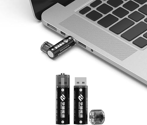 USB Rechargeable AA Lithium Batteries, 1.5V 1500mAh, Set of 4, Built-in USB Charging Port, 4 Count