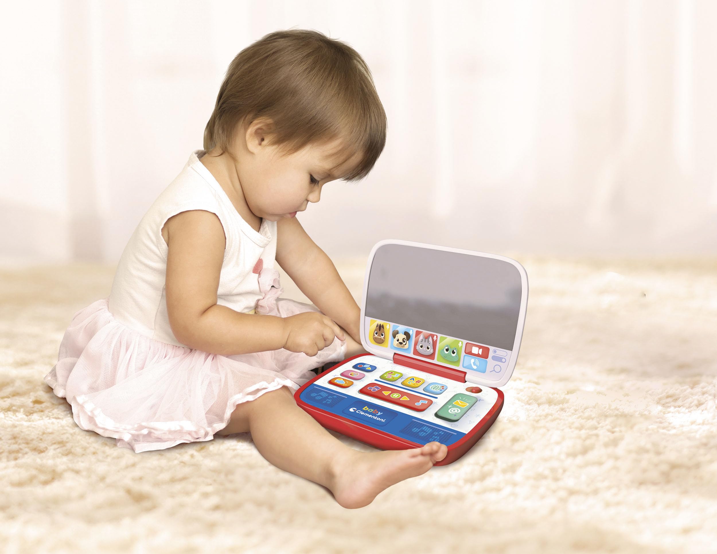 Clementoni Baby Mini Laptop – Ordenador Educativo Con 8 Teclas Y Espejo Para Simular Videollamadas, Enseña Letras, Números, Formas Y Colores, De 12 A 36 Meses