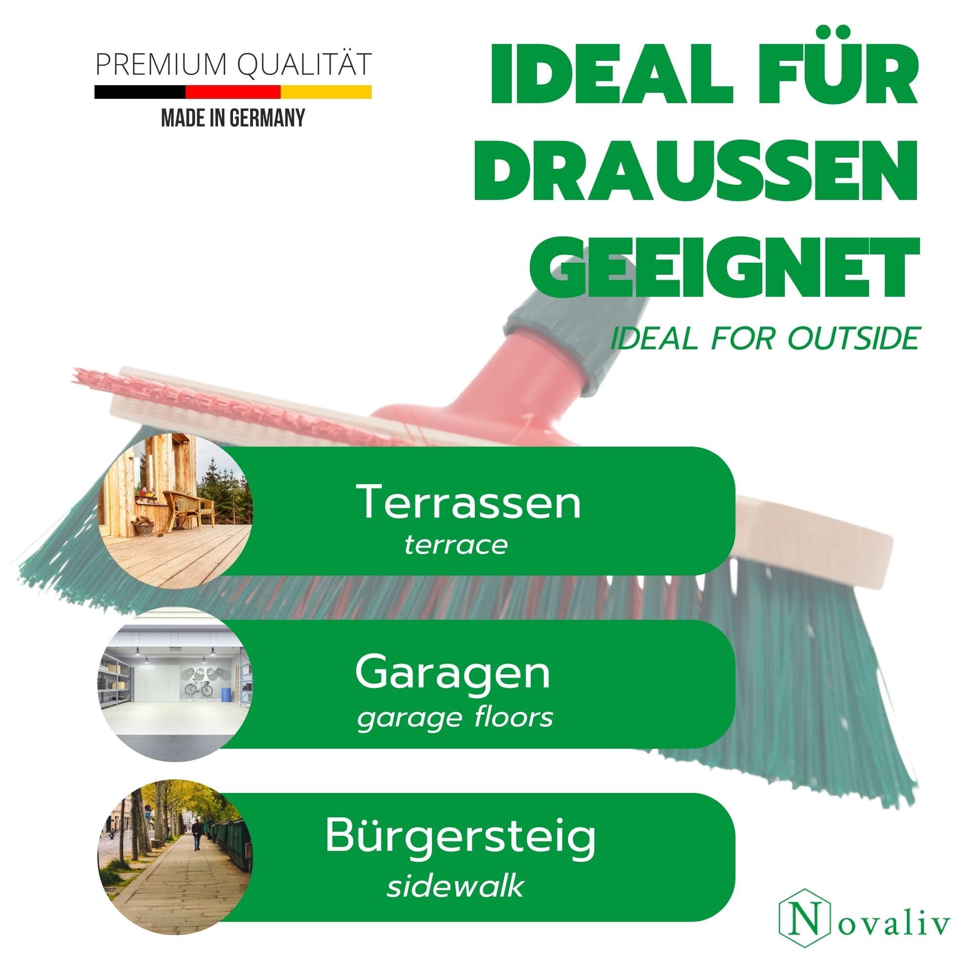 Novaliv Gartenbesen Elaston 40 cm 3 Stück Besenkopf mit Kratzleiste Elaston Borsten Besen draußen Straßenbesen Harte Borsten Terassenbesen Hofbesen Stallbesen Kehrbesen Industriebesen Outdoor Broom