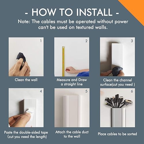 Miniatura 5 de Cubierta para cable de TV en la pared, sistema de gestión de cables de 31.5 pulgadas para corrector de cables de cable, canal de cubierta de cable