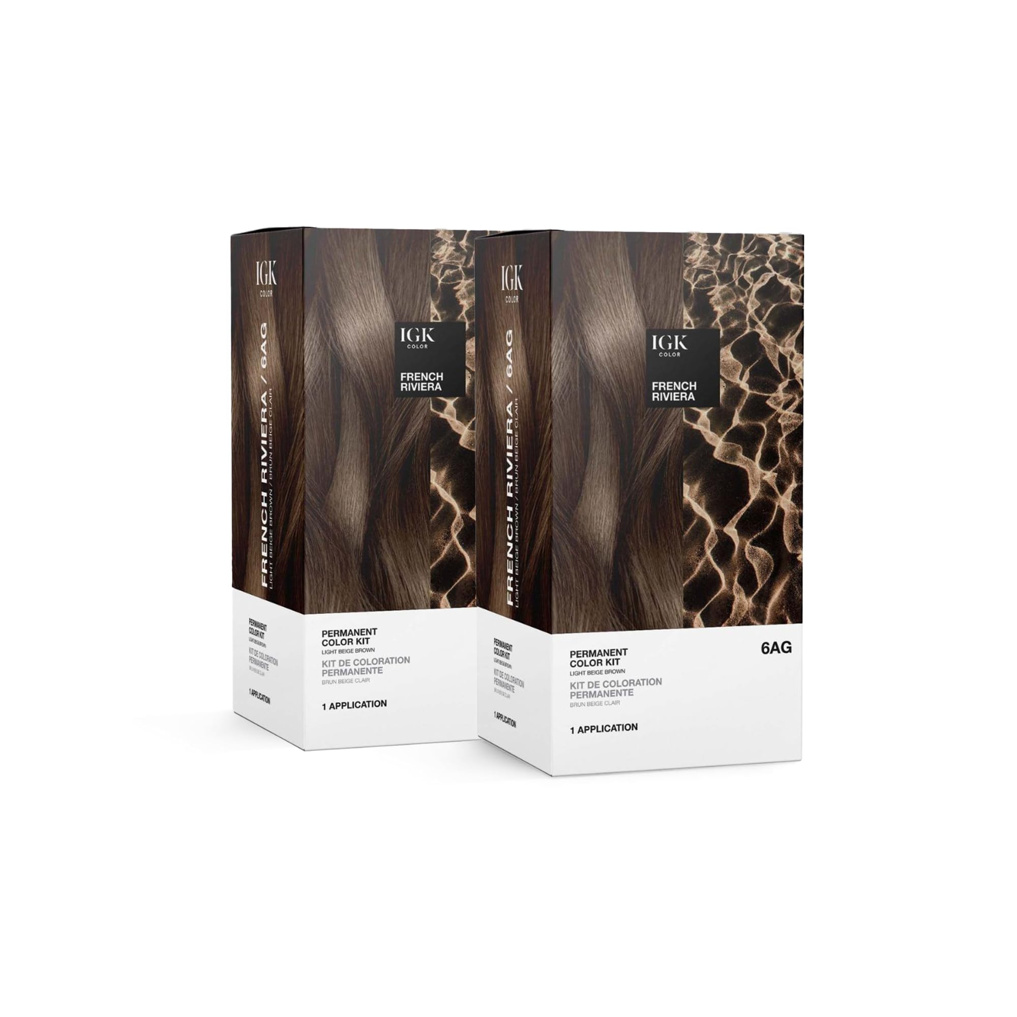 IGK Permanent Hair Dye Color Kit | 6AG French Riviera - Light Beige Brown | 100% Gray Color Coverage + Strengthen + Shine | Ammonia Free (2 Pack)