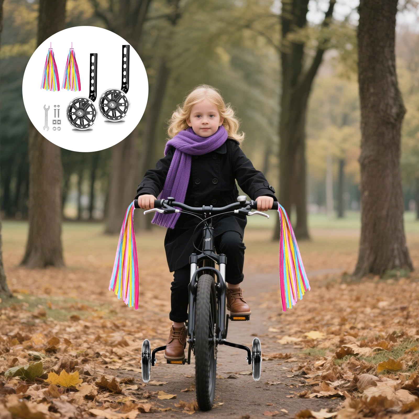 Stabilisateur de vélo universel lumineux pour enfants et débutants - Roues stabilisatrices pour vélos 12 14 16 18 20 pouces avec fixation métallique et pneus en caoutchouc durable