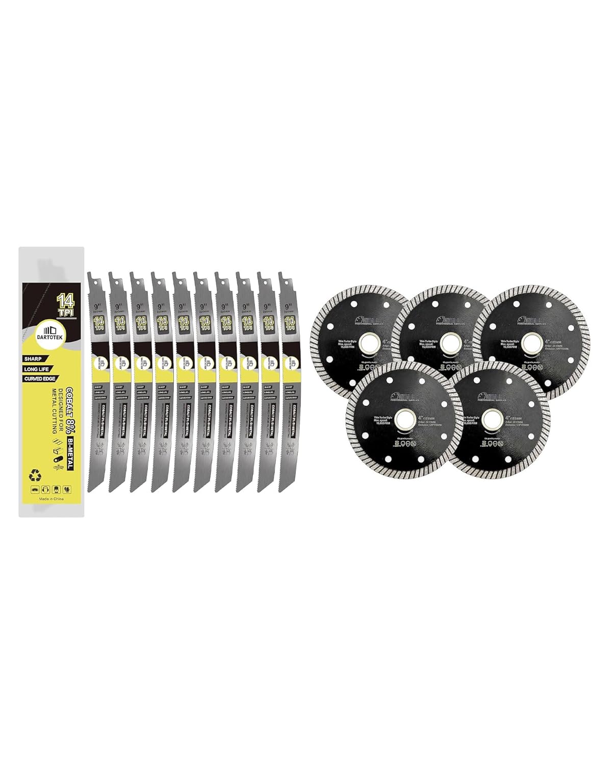 9-Inch 14TPI Reciprocating Saw Blades 10PCS, DARTOTEK and SHDIATOOL Super Thin Diamond Turbo Blade 5PCS 4 Inch