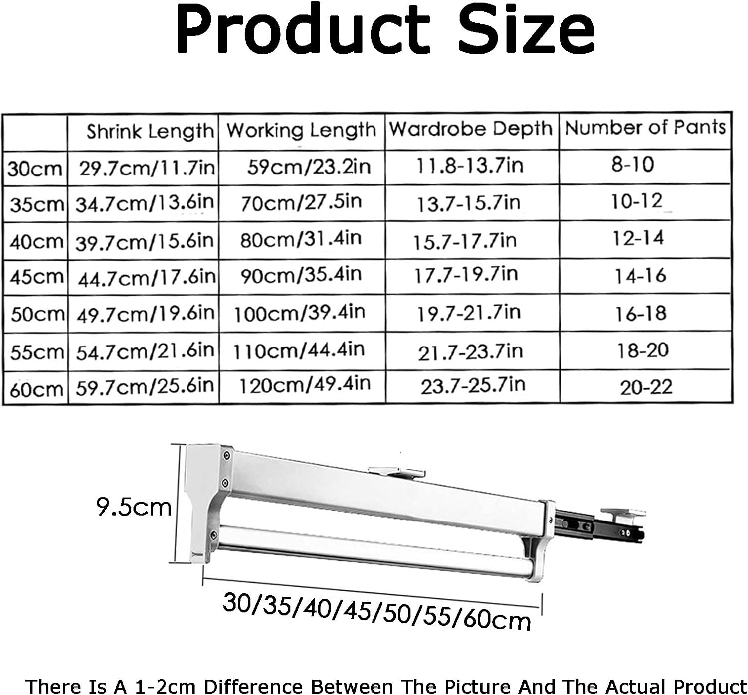 伸縮式ズボンラック、引き出し式スライドパンツディスプレイホルダー、家庭用ワードローブのスペース利用効率を向上(30cm)