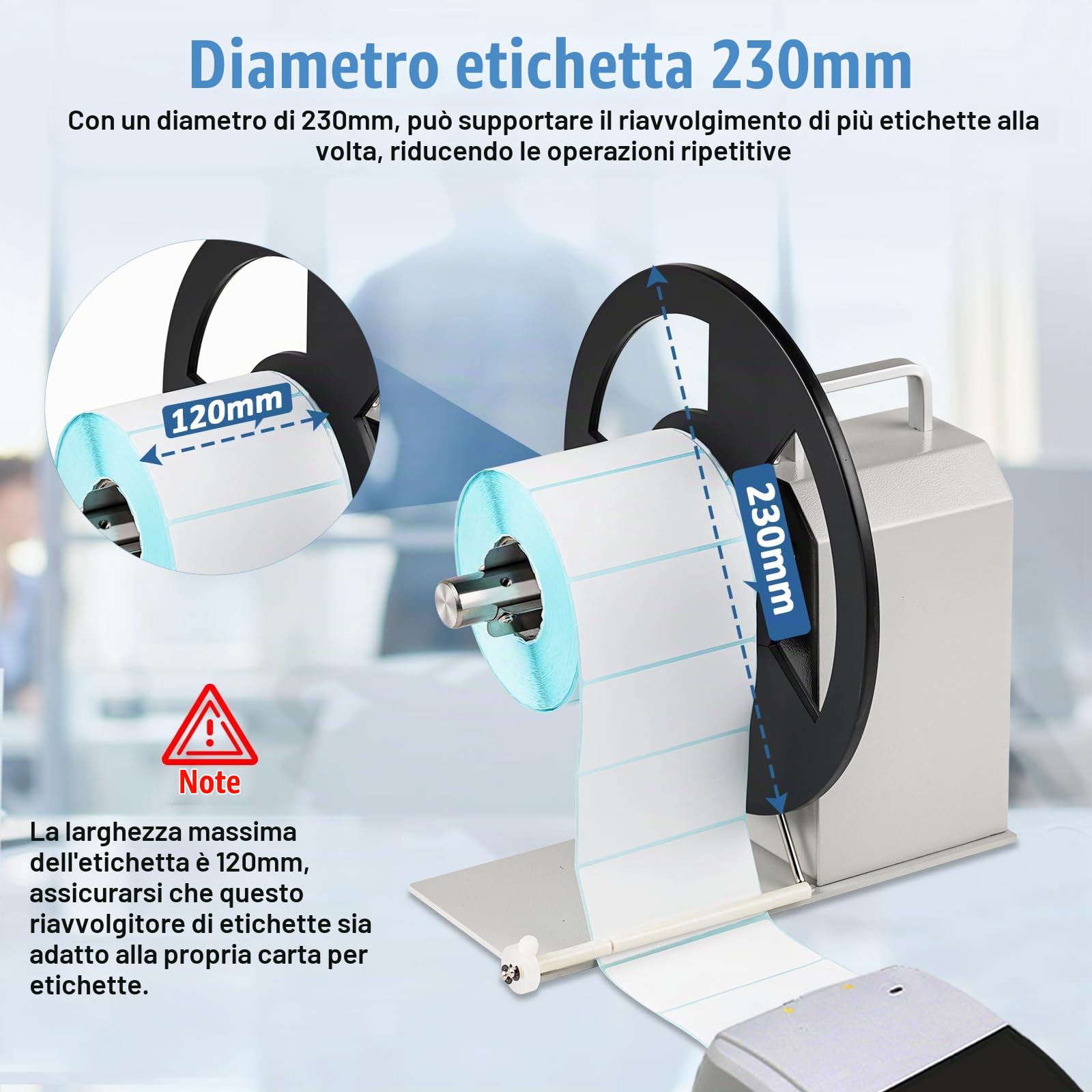 YUCHENGTECH Etichetta Riavvolgitore Diametro 230mm Riavvolgitore Automatico di Etichette 1/1.5/3 nel Nucleo Interno Avvolgitore Etichette Bidirezionale Velocità Regolabile da 1-10 pollici/s | 1/1.5/3 nel Nucleo Interno Avvolgitore Etichette Bidirezionale