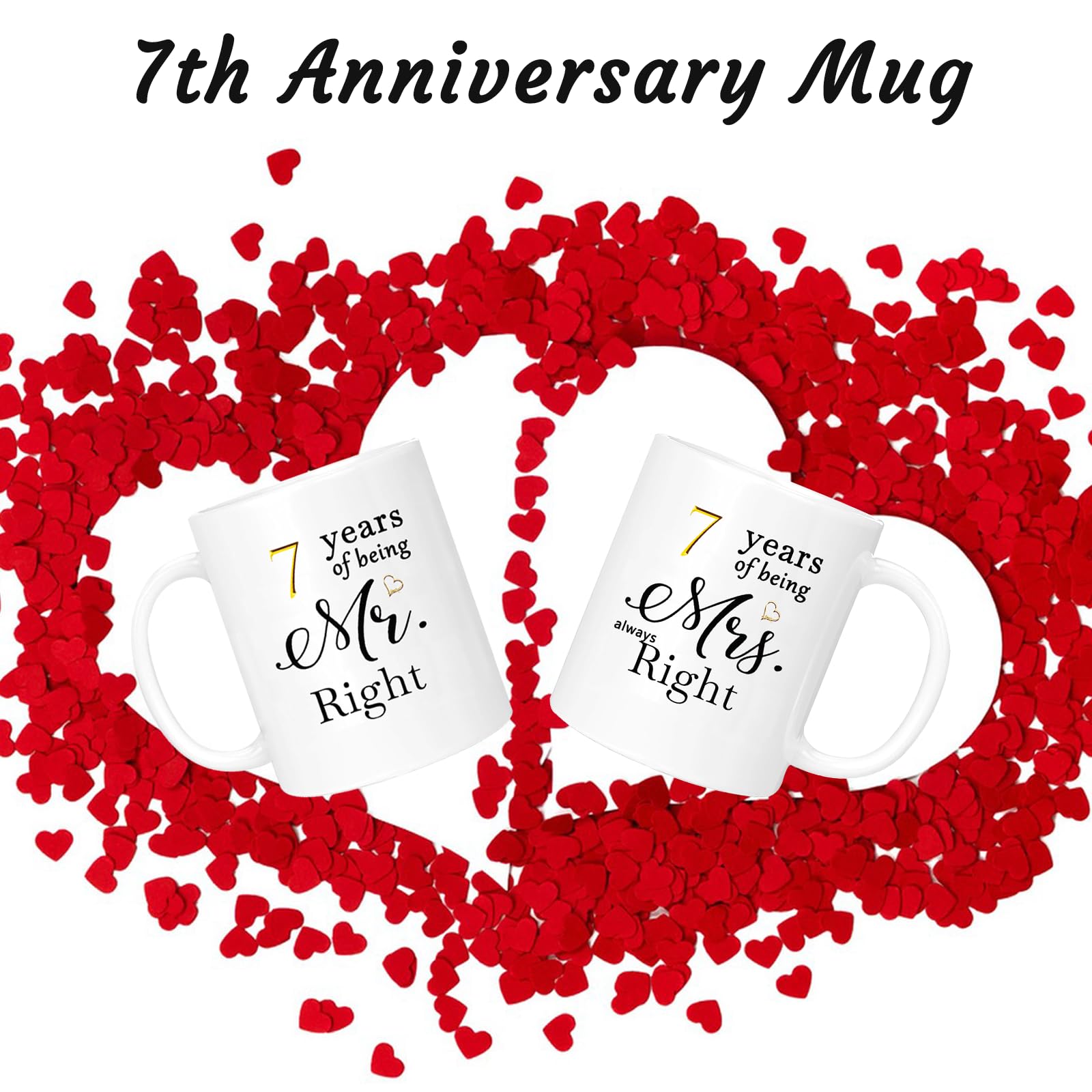 Juego de 2 tazas de café de aniversario de 7 años, regalos de boda para esposa, marido, padres, pareja, abuelos, tazas de regalo de compromiso de 7 años, 11 onzas