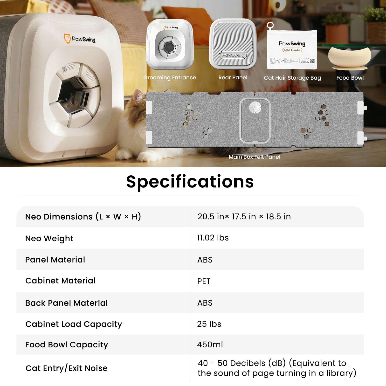 Cepillo automático para gatos de 360°, respetuoso con la piel, con cerdas rodantes, autolimpieza, colector de pelo para control de desprendimiento y bolas de pelo, casa de peluquería inteligente para