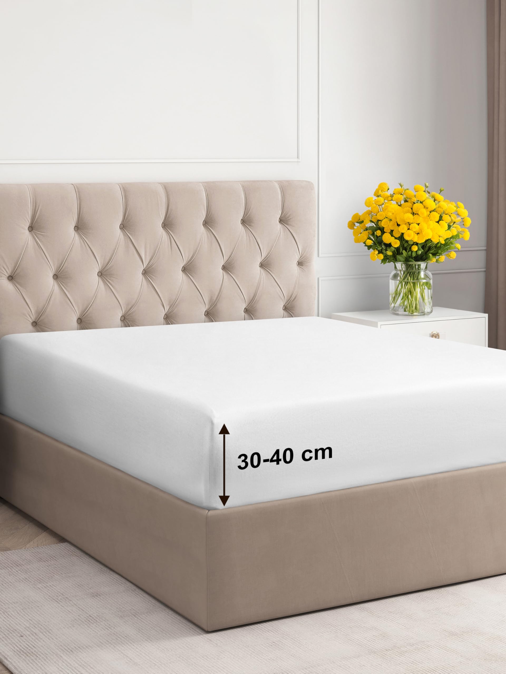 Lenzuolo con angoli 200x200cm - Extra profondo per materassi fino a 40cm (16") di altezza - Morbida microfibra spazzolata - Antipiega, resistente al restringimento e colori - OEKO-TEX - Bianco