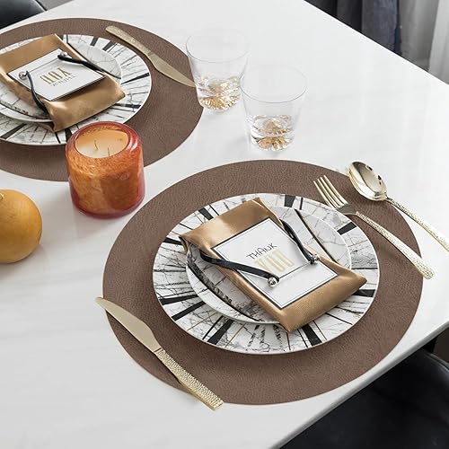 Miniatura 7 de Manteles individuales redondos de doble cara, de piel sintética, antideslizantes, resistentes a las manchas de calor, para exteriores, para cocina,