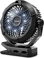 Gaiatop Ventilador de acampamento portátil com lanterna LED, ventilador USB recarregável pessoal de 4000 mAh, 3 velocidades, 360° de rotação, preto, pequeno e silencioso