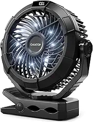 Gaiatop Ventilador de acampamento portátil com lanterna LED, ventilador USB recarregável pessoal de 4000 mAh, 3 velocidades, 360° de rotação, preto, pequeno e silencioso